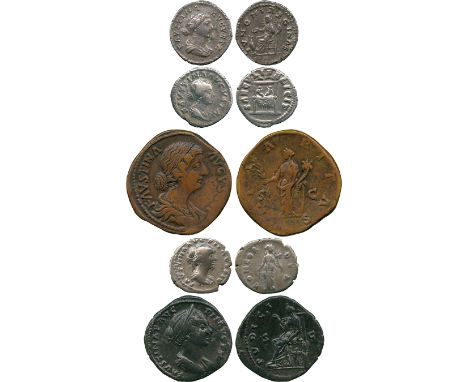 ANCIENT COINS, ROMAN COINS, Faustina Jnr. (wife of Marcus Aurelius), Silver Denarii (3), reverses include Juno, Concordia; wi