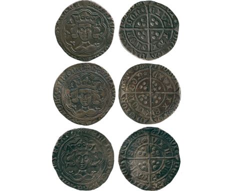 BRITISH COINS, Henry VI, first reign, Silver Groats (3), London and Calais, Rosette-Mascle issue, cross IIIa, rosettes on obv