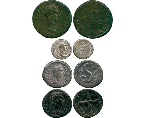 ANCIENT COINS, ROMAN COINS, Nerva (AD 96-98), Silver Denarius, rev Aequitas; with Sestertius, rev Fortuna; Dupondius; and an 