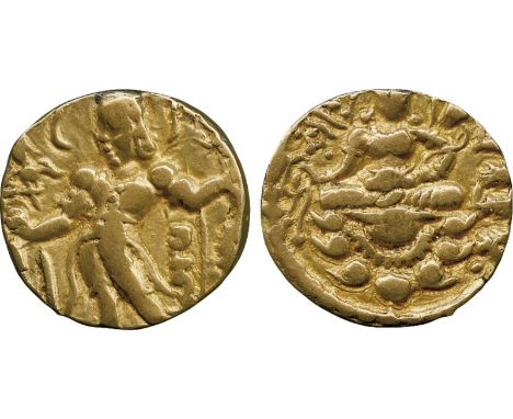 WORLD COINS, India, Gupta, Chandragupta II, Gold Dinar, archer type, CHANDRA below arm of king standing left, holding bow and