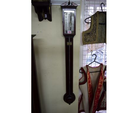 An 18th century style mahogany and chequer strung stick barometer, by Negretti & Zambra, London.