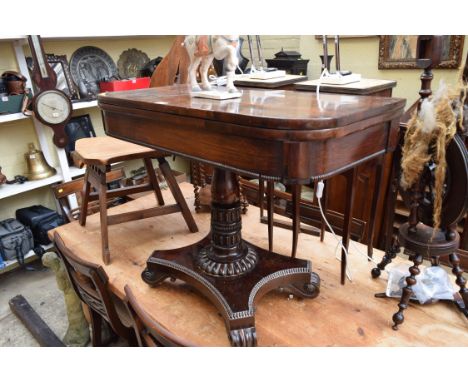 A William IV rosewood pedestal card table, 91.5cm wide.  Condition Report: Condition of this table is commensurate with age a