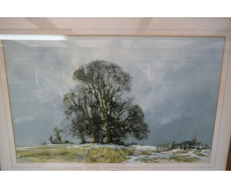 David Shepherd, trees in a winter landscape, signed in ink, colour print, 50 x 79.5cm.