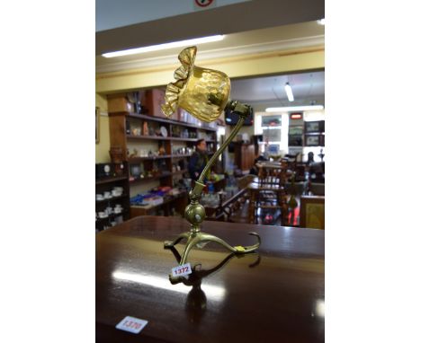 A W A S Benson brass table lamp, stamped, with tripod base. Condition Report: Appears complete and in good condition.  The br
