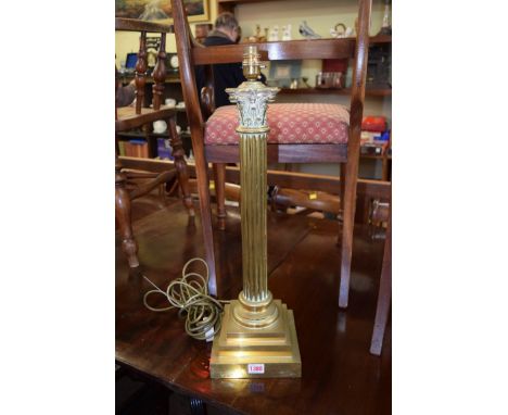 A large brass Corinthian column table lamp, height excluding fitting, 54.5cm. 