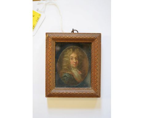English School, an antique head and shoulders portrait miniature, possibly Samuel Pepys, 5.4cm x 4.3cm, oval. 