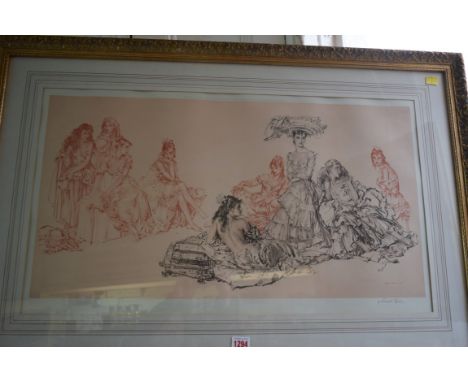 Sir William Russell Flint, female figures, black and red print, signed in pencil, blindstamped, I. 37.5 x 71cm.