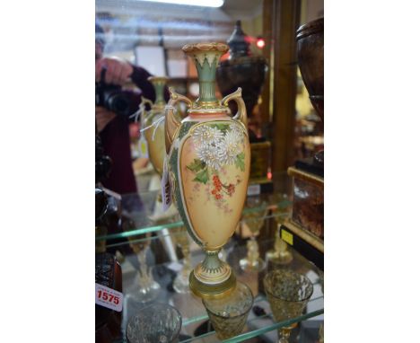 A Royal Worcester blush ivory twin handled vase, circa 1898, 26.5cm high.  Condition Report: No visible sign of chips, cracks