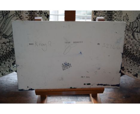Attributed to Ronnie Kray, a seascape, signed, stamped verso 'HM Prison, Parkhurst, Newport, IOW' and dated July 1974, oil on