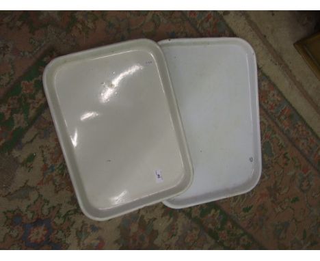 2 Vintage White Enamel Trays 18 x 20 &amp; 18 x 13 inches