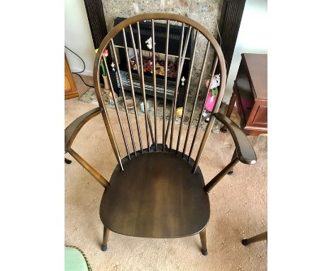 Pair Ercol stick back armchairs ( cushions need reupholstering)