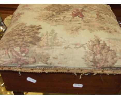 VINTAGE SEWING BOX STOOL WITH FRENCH HUNTING SCENE ON LID