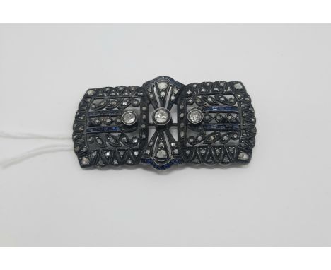 ART DECO ROSE CUT DIAMOND &amp; SAPPHIRE BROOCH