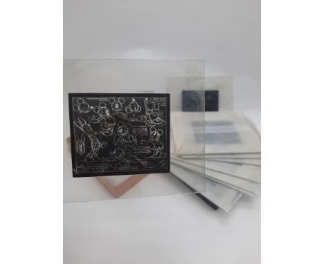 TWO BOXES OF GLASS MODEL SHEET PLATES - DISNEY, MICKEY MOUSE, PLUTO, BAMBI