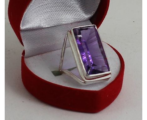 A large Silver and amethyst set ring 