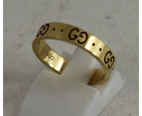 Gucci 18ct yellow ring band ring with 'GC' design. Size: M. Total weight 3.9g