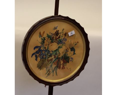 A Victorian oask fire screen with carved cabriole legs and barley twist deco 