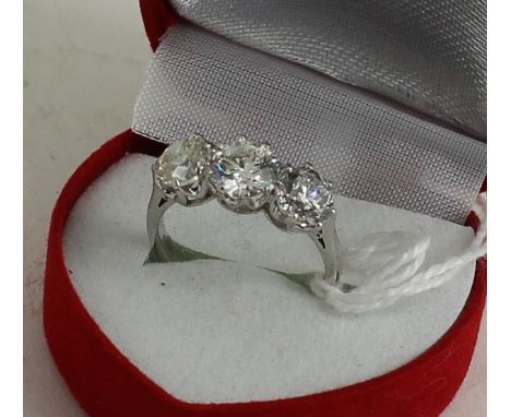 18ct white gold three stone diamond ring 3.2cts approx 