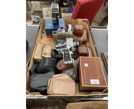 AN ASSORTMENT OF VINTAGE CAMERA EQUIPMENT TO INCLUDE A MAX-8E AUTO ZOOM, A BELL &amp; HOWELL 624 EE ETC 