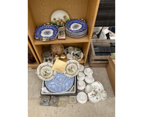 A LARGE COLLECTION OF CERAMIC WARE TO INCLUDE PATTERNED PLATES, CUPS AND SAUCERS, AND SERVING DISHES ETC 