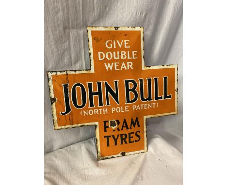 A 'JOHN BULL (NORTH POLE PATENT) PRAM TYRES' ENAMEL SIGN 45CM X 45CM 