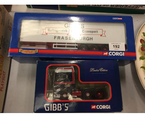 A BOXED CORGI LIMITED EDITION DAF XF SUPER SPACE TRACTOR UNIT AND A BOXED CORGI FRIDGE TRAILER BOTH GIBBS OF FRASERBURGH 