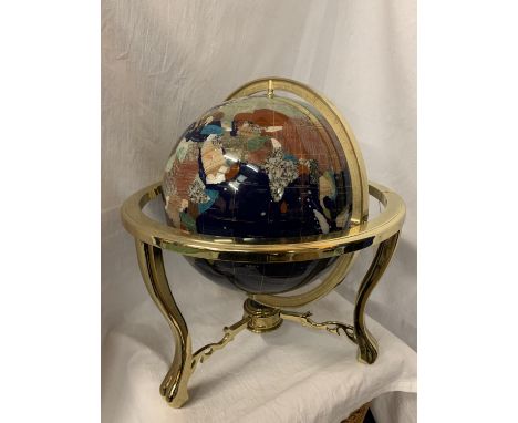 A LAPIZ LAZULI AGATE GEMSTONE HANDCRAFTED LARGE GLOBE INCORPORATING A COMPASS H:46CM 