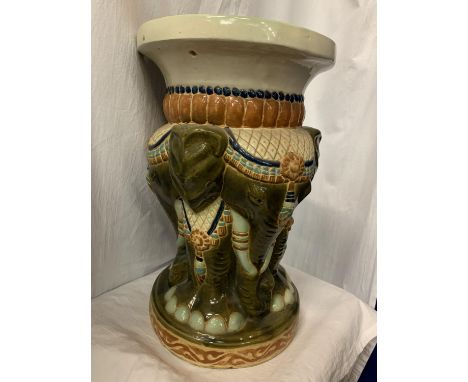 A LARGE CERAMIC JARDINIERE DECORATED WITH AN ELEPHANT THEME H:50.5CM 