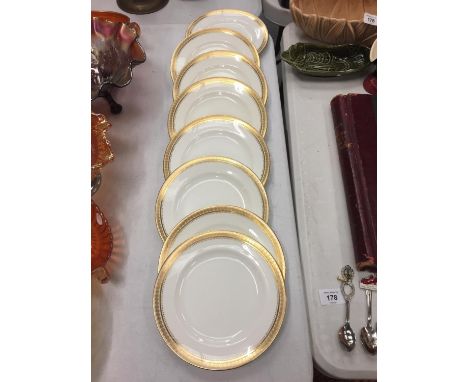 A SET OF EIGHT CRESCENT &amp; SONS GEORGE JONES CHINA SIDE PLATES WITH GOLD DECORATION 