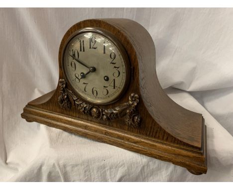 A LARGE DECORATIVE NAPOLEONS HAT INLAID WALNUT MANTEL CLOCK 
