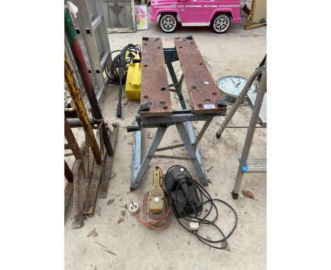 A BLACK AND DECKER WORK BENCH AN ELECTRIC SANDER AND A STEAMER 
