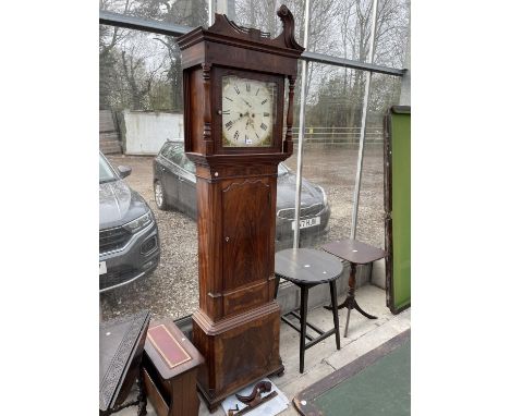 A 19TH CENTURY MAHOGANY AND INLAY, 8 DAY LONGCASE CLOCK WITH SQUARE DIAL [J.C.CARTER WARRINTON] 