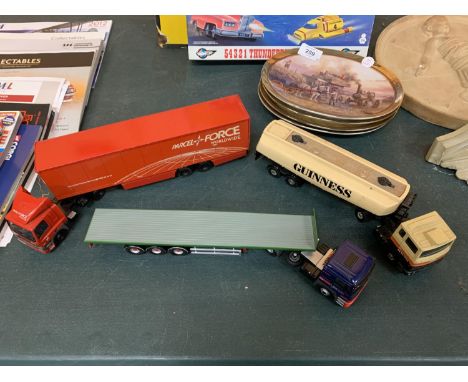 THREE CORGI WAGONS TO INCLUDE A GUINESS, PARCELFORCE AND FLATBED 