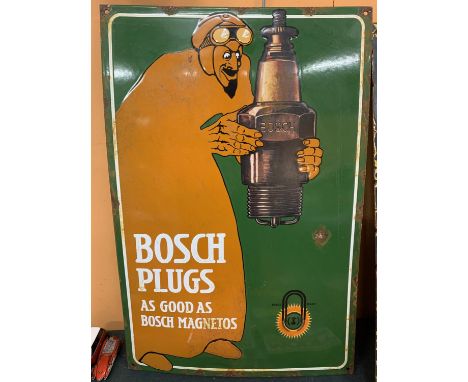 AN ENAMEL 'BOSCH PLUGS' SIGN - 60CM X 40CM 