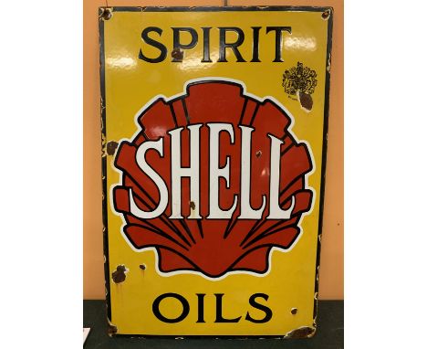 AN ENAMEL SHELL 'SPIRIT OILS' SIGN 