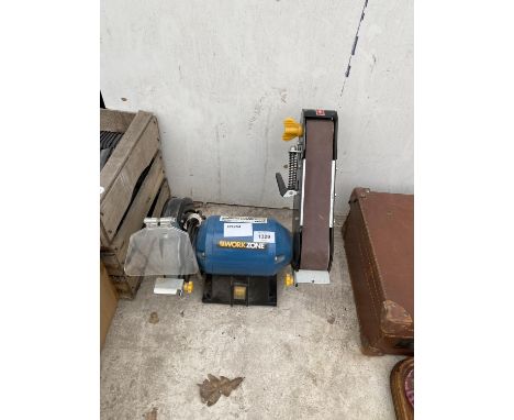 A WORK ZONE BENCH GRINDER AND BELT SANDER 