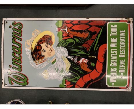 A HEAVY ENAMEL 'WINCARNIS' SHOP ADVERTISING SIGN 57.5CM X 32CM 