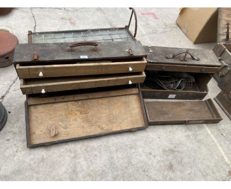 TWO VINTAGE WOODEN JOINERS CHESTS TO INCLUDE A LIGHT 