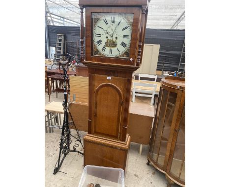 A 19TH CENTURY OAK AND CROSSBANDED EIGHT DAY LONGCASE CLOCK, WITH SQUARE ENAMEL DIAL BY 'SCALES OF KENDALL' 