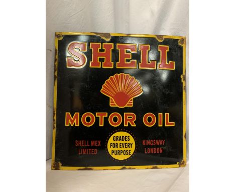 A SHELL MOTOR OIL ENAMEL SIGN 45CM X 45CM 