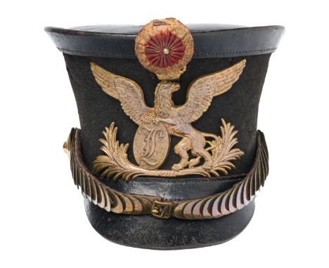 Tschako der badischen Armee Baden 1840er Jahre. Filz, Leder, Karton, Stoff und Messing. Tschako eines badischen Infanteristen