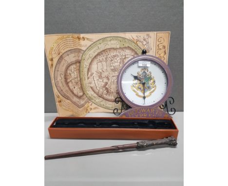 HARRY POTTER NOVELTY HOGWARTS EXPRESS CLOCK AND MAGIC WAND IN ORIGINAL BOX