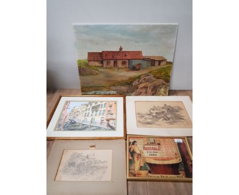 5 ITEMS INC SIGNED WATERCOLOUR VENICE SCENE SIGNED BY BILL HOPPER