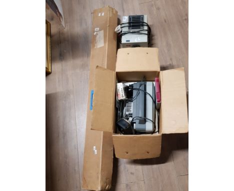 BOXED MINOLTA AUTODUAL 8 PROJECTOR AND PRINZ PROJECTOR PLUS STARLIGHT PORTABLE SCREEN