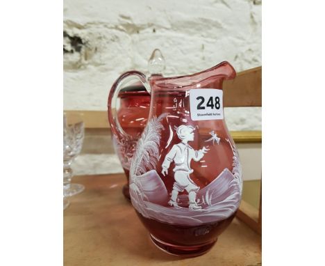 3 PIECES OF MARY GREGORY RUBY GLASS