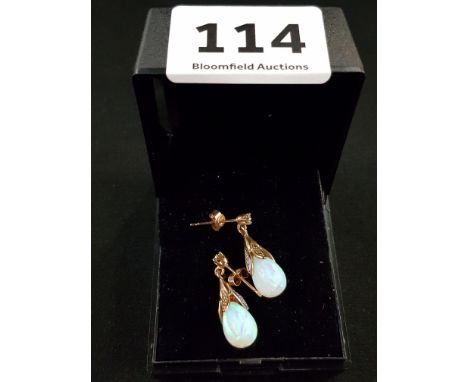 GOLD OPAL AND DIAMOND EARRINGS 