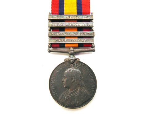 A QUEEN'S SOUTH AFRICA MEDAL TO TROOPER H.E. MACGOWAN, SOUTH AFRICAN CONSTABULARY  third type reverse, with four clasps Cape 