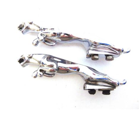 AUTOMOBILIA - TWO JAGUAR CHROMED BONNET MASCOTS  of traditional leaping form, in the manner of Frederick Gordon Crosby, each 