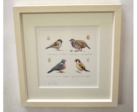 Madeleine Floyd (20th century) "Farmland birds" coloured print, signed, numbered 41/195 and inscribed with title in pencil to