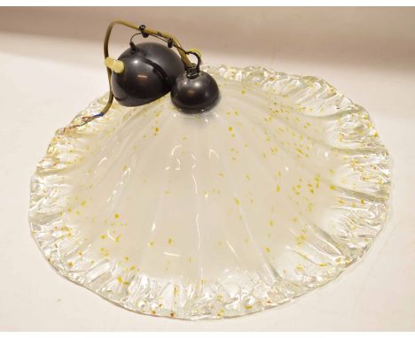 Two large glass hanging light shades of circular domed form, 38cm and 43cm diam respectively (2)  